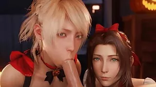 Aerith and Lunafreya gives blowjob