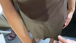 Dirty cleaning lady cleans the bathroom. Her pussy is wet. she sucks cock on her knees. I fuck her doggy style and cum