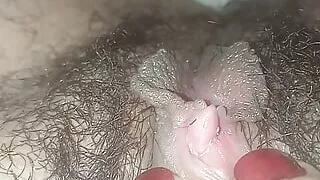 Closeup clit rubbing, Hairy amateur pussy