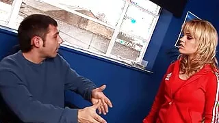 Angry Teen in Overknee Socks at Femdom Fuck with her Nerd Coach