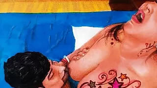 Erotic art or drawing of sexy Indian woman fucking her husband