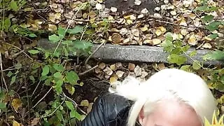 Public MILF sucks guy cock outdoor and gets fucked in bed