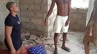 Two street boys fuck a girl living in uncompleted building