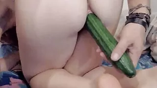 Big cucumber in my stepdaughters hole, and then a big facial on her pretty face.