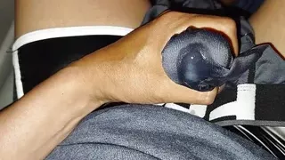 Woke up in middle of night super horny and masturbated into my stinky grey underwear, nice POV of cum