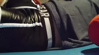 Showing off my zipper underwear with removable cod piece, pouring water onto my white shorts