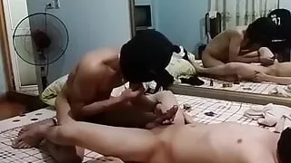 Straight handsome muscle fuck young twinks bareback at bed in hotel