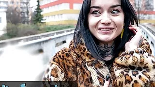 Public Agent French babe Crystal Cherry outdoor blowjob and big dick pov