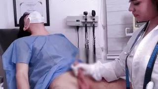 Arab female doctor CFNM examination of the penis of a young patient