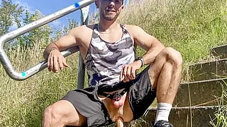 sport lad gets horny and plays with his male-pussy in public places and has anal orgasm while fingering his ass