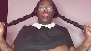 Black Wendesday Addams Is Double Penetrating Herself While Squirting