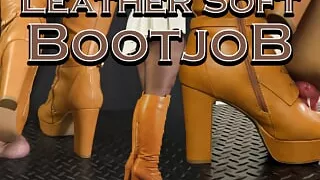 Leather Soft Bootjob in Brown Boots - Ball Stomp, Bootjob, Shoejob, Ballbusting, CBT
