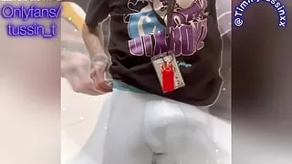 Risky work play for OF. Big cock stuffed in boxer briefs