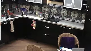 Naked teen cooking up a storm