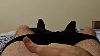 Straight guy playing with cock to cumshot in bed