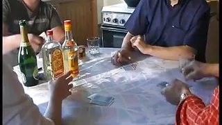 Redhead slut in stockings analized in a gangbang