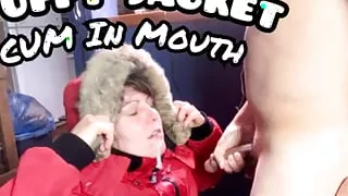 Puffy Jacket Blowjob & Cumshot in Mouth