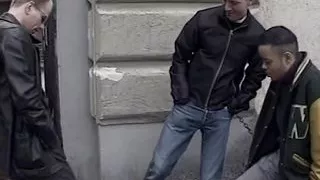 Blonde Is Fucked by Three Guys in the Video Store and Has to Blow