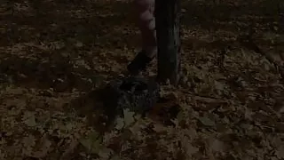 Naked Girl in a Public Park Found a Place to Pee