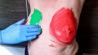 Happy Easter hard titslapping her colored tits