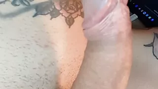 Stroke cock and sit on toy