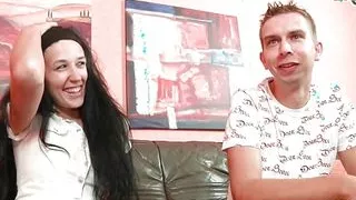 German girlfriend wants get shared first time MMF at amateur casting