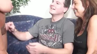 Young couple having sex with experienced pensioner for the first time