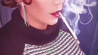 Audible inhales, dangles and multiple drags on my long corked cigarette