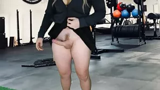 Mini skirt shemale flashing in the gym