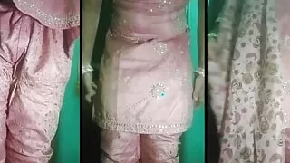 Indian Gay Crossdresser wife Gaurisissy xxx sex in pink salwar kurta pressing her big boobs