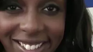 Mature ebony pig with huge breasts and shaved vagina is