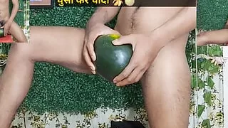 Fucked a watermelon for the first time with a thick cock inside it