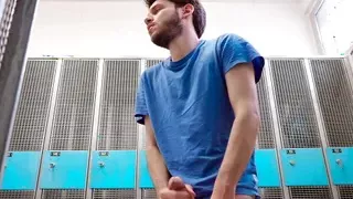 Risky locker room jerk off and cum