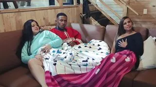 My wife's friend visits us and fucks her while she watches movies