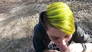 Outdoor blowjob at the lakes with cum in mouth and swallowing