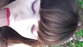 Teen girl blowjob in nature