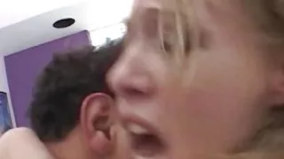 Blondie Alison Is Very Motivated to Take Three Dicks and Eat Cum From the Floor