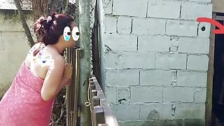 Shower doesn't work, married woman asks farm caretaker for help using just a towel and pays with sex