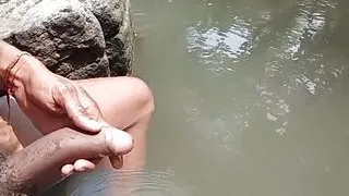 Asian man cock is so Hungry then punching by water