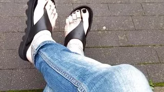 public crossdressing - showing sexy feet