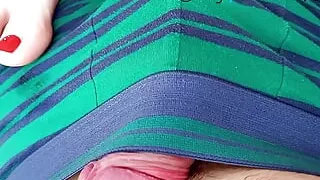 Footjob BB and cum in panties! Ballbusting CBT Femdom BDSM Mistress Redix