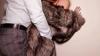 Homemade passionate sex in sexy black lingerie and fur coat