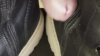 Here I fuck and squirt on my wife's horny high bikers or combat winter boots