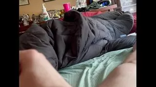 Horny housewife let's tits sag for blowjob