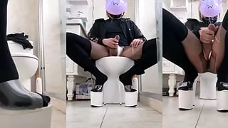 Blond crossdresser hellpunk_meow Masturbating in black stockings and high heels 2022-2