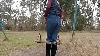 I play on the swing with my big dildo