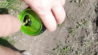 Drinking warm used energy drink, own piss