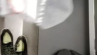 Wank in the change room of the sport shop