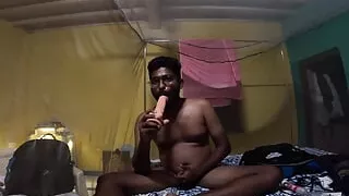 boy ride dildo and drink own piss