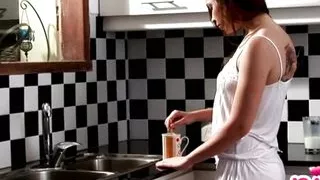 Lesbian Nina Sexy Body Teasing Kitchen
